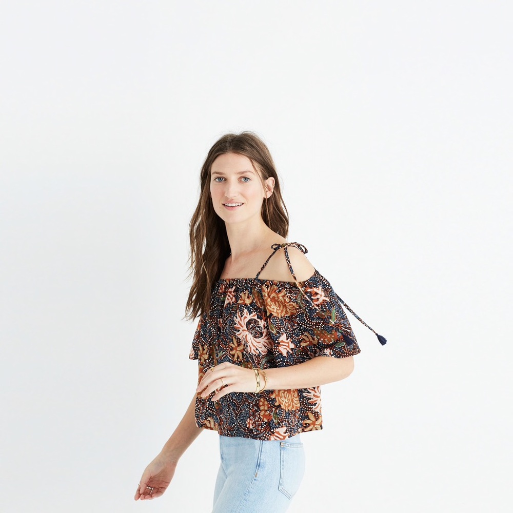 NWT Madewell | Silk Cold-Shoulder Sea Floral Top